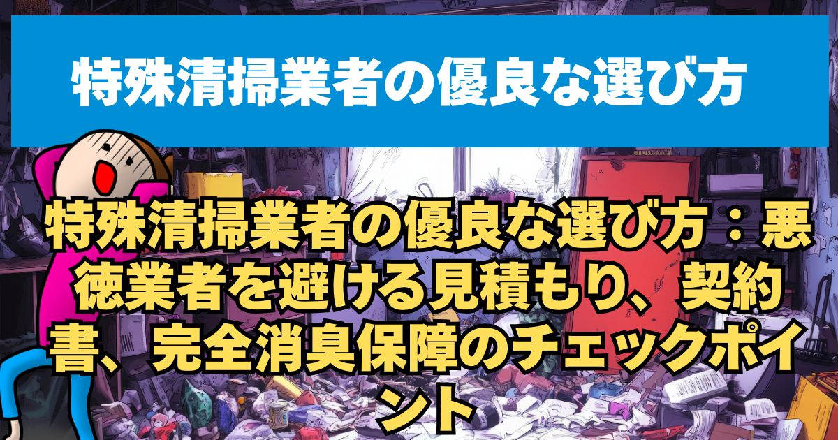 特殊清掃業者の優良な選び方：悪徳業者を避ける見積もり、契約書、完全消臭保障のチェックポイント